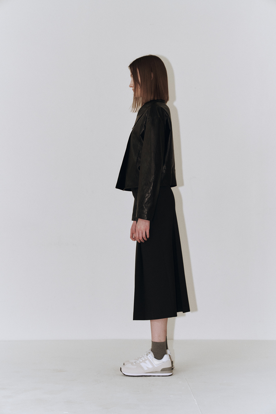 A-line Pleats Wool Skirt +Belt Set (Black)