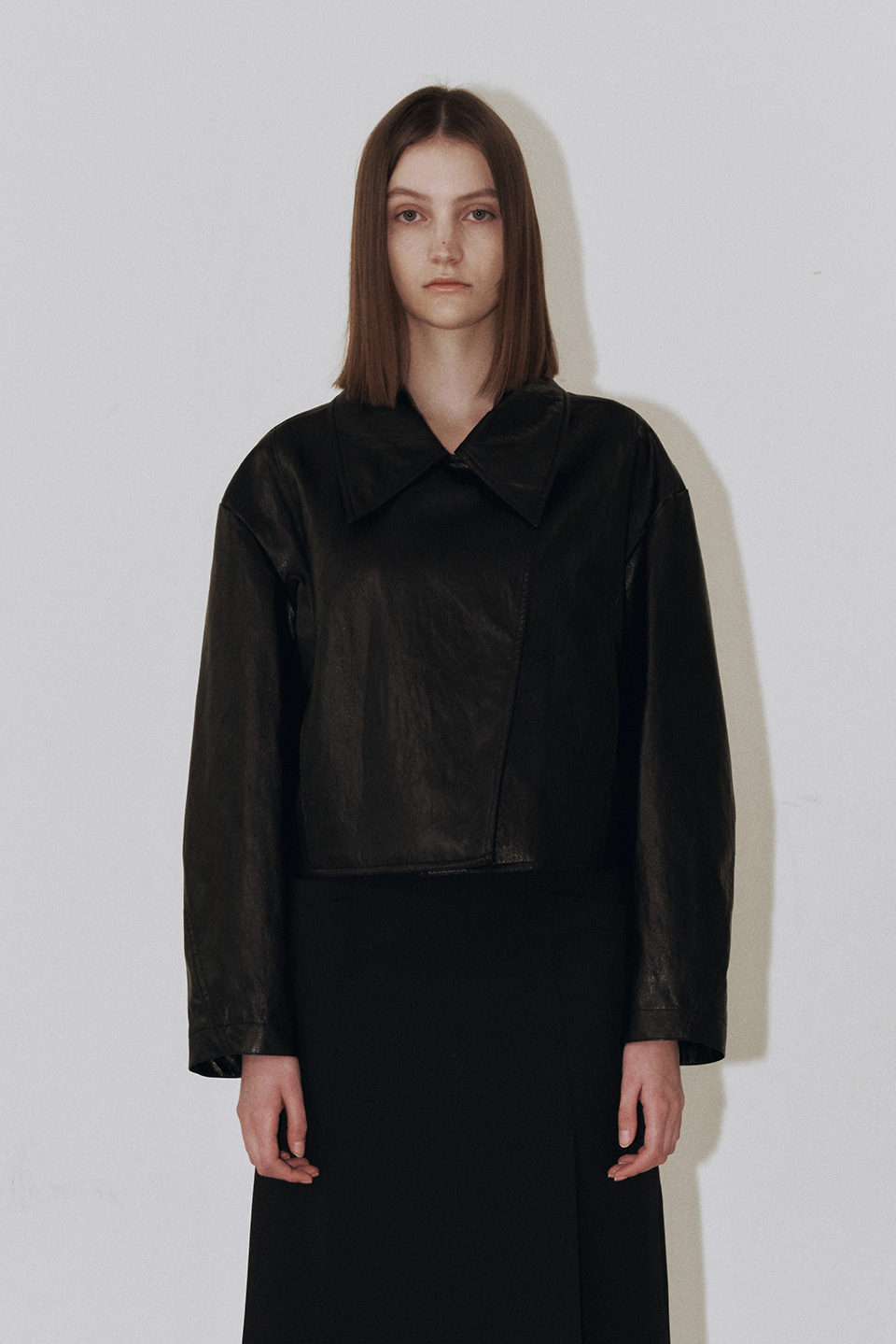 Cross-over Leather Jacket (Black)